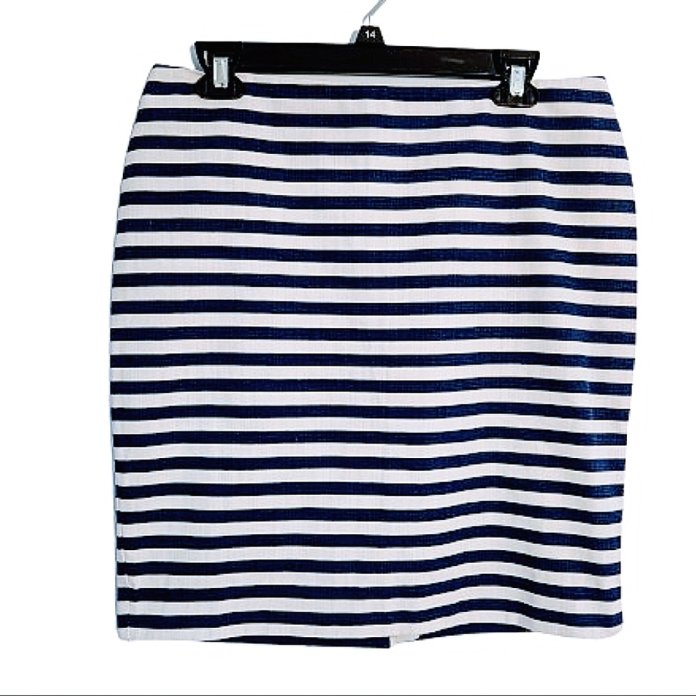 Talbots Blue White Stripe  Cotton Pencil Skirt 10 Petite